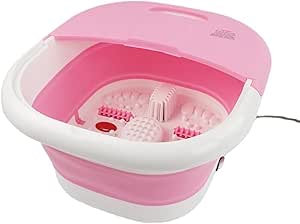 سبا للقدم قابل للطي من كازادورا، مع بكرات تدليك وفقاعات وشياتسو - حوض استحمام باديكير صغير لتخفيف التعب والتوتر - زهري وأبيض مشرق، لوكسيول