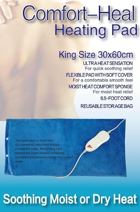 وسادة تدفئة كهربائية كومفورت-هيل، مقاس كينج 30×60 سم، تدفئة رطبة وجافة، غطاء ناعم مع سلك بطول 6.5 قدم