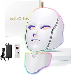 قناع علاجي للوجه بضوء ازرق واحمر بـ 7 الوان LED محمول للعناية ببشرة الوجه والرقبة في المنزل كل الأنواع