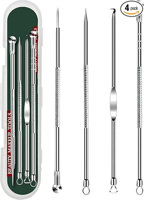 أداة إزالة الرؤوس السوداء والبثور - افضل مجموعة ازالة حب الشباب - معالجة العيوب والرؤوس البيضاء وازالة الجلد من اجل بشرة الانف خالية من المخاطر مع شنطة (روز - مجموعة من 4 قطع)