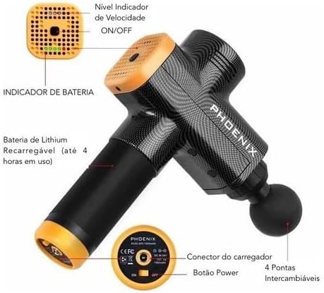 مسدس تدليك فينيكس الاحترافي مدلك ايه 2 شحن من البرازيل 3 سرعات و6 رؤوس تعمل بالبطارية أسود