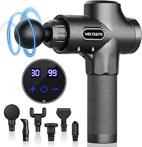 مسدس تدليك العضلات من ويلتيو، جهاز تدليك محمول باليد لتخفيف العضلات والأنسجة العميقة، مسدس تدليك شخصي محمول للتمرين وتخفيف الألم (30 سرعة - 6 رؤوس)