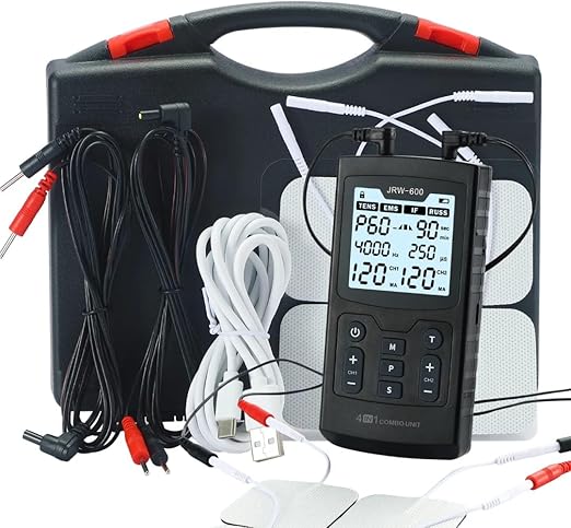 جهاز ار ستيم برو الرقمي للتحفيز الكهربائي 4 في 1 بشاشة LCD، للعلاج بالتحفيز عبر الجلد، تحفيز العضلات، العلاج بالتداخل الكهربائي، التحفيز الروسي، جهاز لتخفيف الألم مزدوج القناة يتضمن 60 برنامج