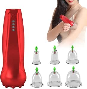 Physioline Electric Cupping Therapy Set, One-Button Suction Electric Cupping Massager, with 6 Therapy Cups