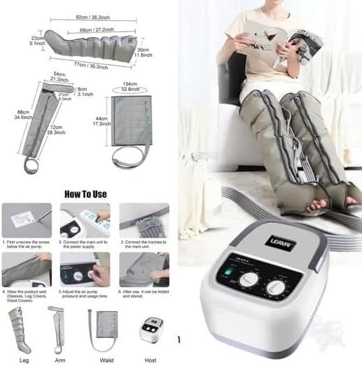 جهاز تصريف لمفاوي للساقين والقدمين والذراعين والبطن، جهاز تدليك سهل التعديل والاستخدام، 6 غرف هوائية، فعالية احترافية من فيزيولين.