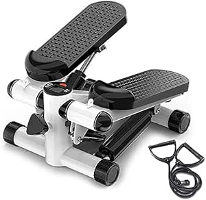 Mini Fitness Leg Stepper for Men and Women - Cardio Exercise Trainer With Monitor and Resistance Bands - Mini Stair Stepping Equipment Without Installation - White