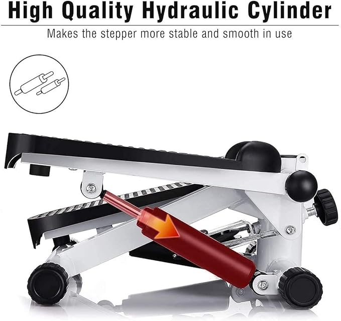 Mini Fitness Leg Stepper for Men and Women - Cardio Exercise Trainer With Monitor and Resistance Bands - Mini Stair Stepping Equipment Without Installation - White