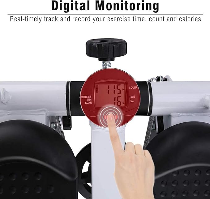 Mini Fitness Leg Stepper for Men and Women - Cardio Exercise Trainer With Monitor and Resistance Bands - Mini Stair Stepping Equipment Without Installation - White