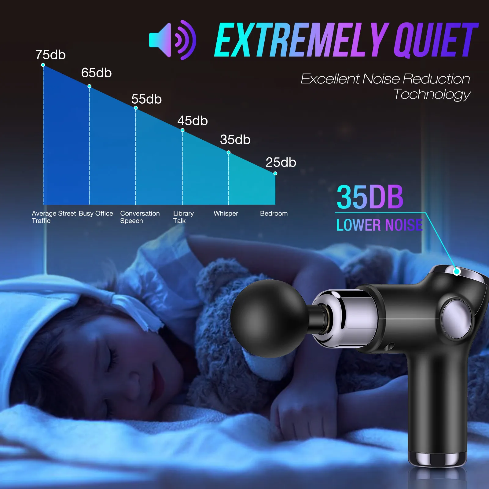 Tunitaigi Mini Handheld Pain Relief Massager with LED Touch Screen, 32 Speed ​​Levels (Black)